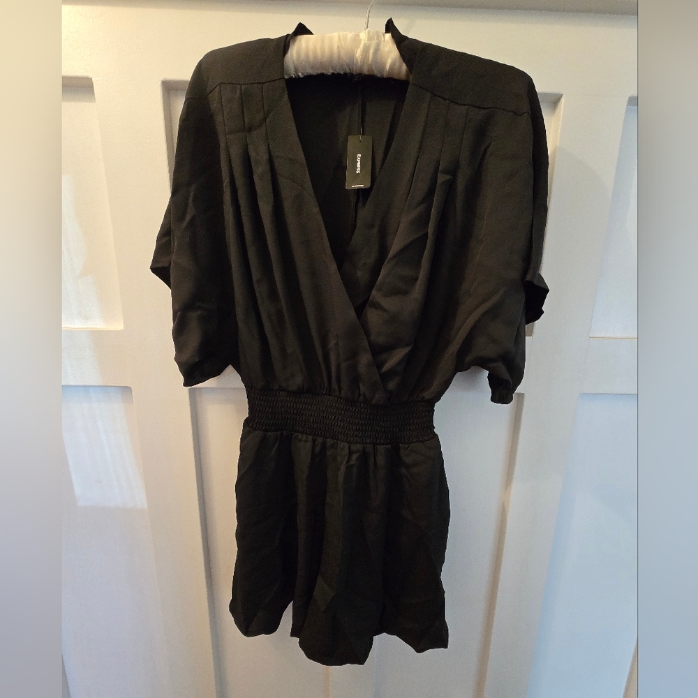 NWT Express Smocked Waist Romper Wrap Top Black Small